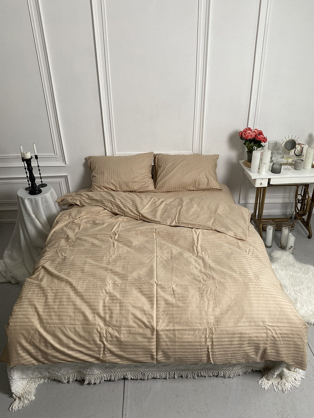 Комплект постільної білизни зі страйп сатину Beige