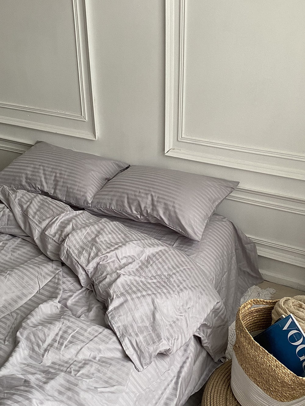 Комплект постільної білизни зі страйп сатину Light Gray