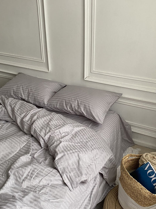 Комплект постільної білизни зі страйп сатину Light Gray