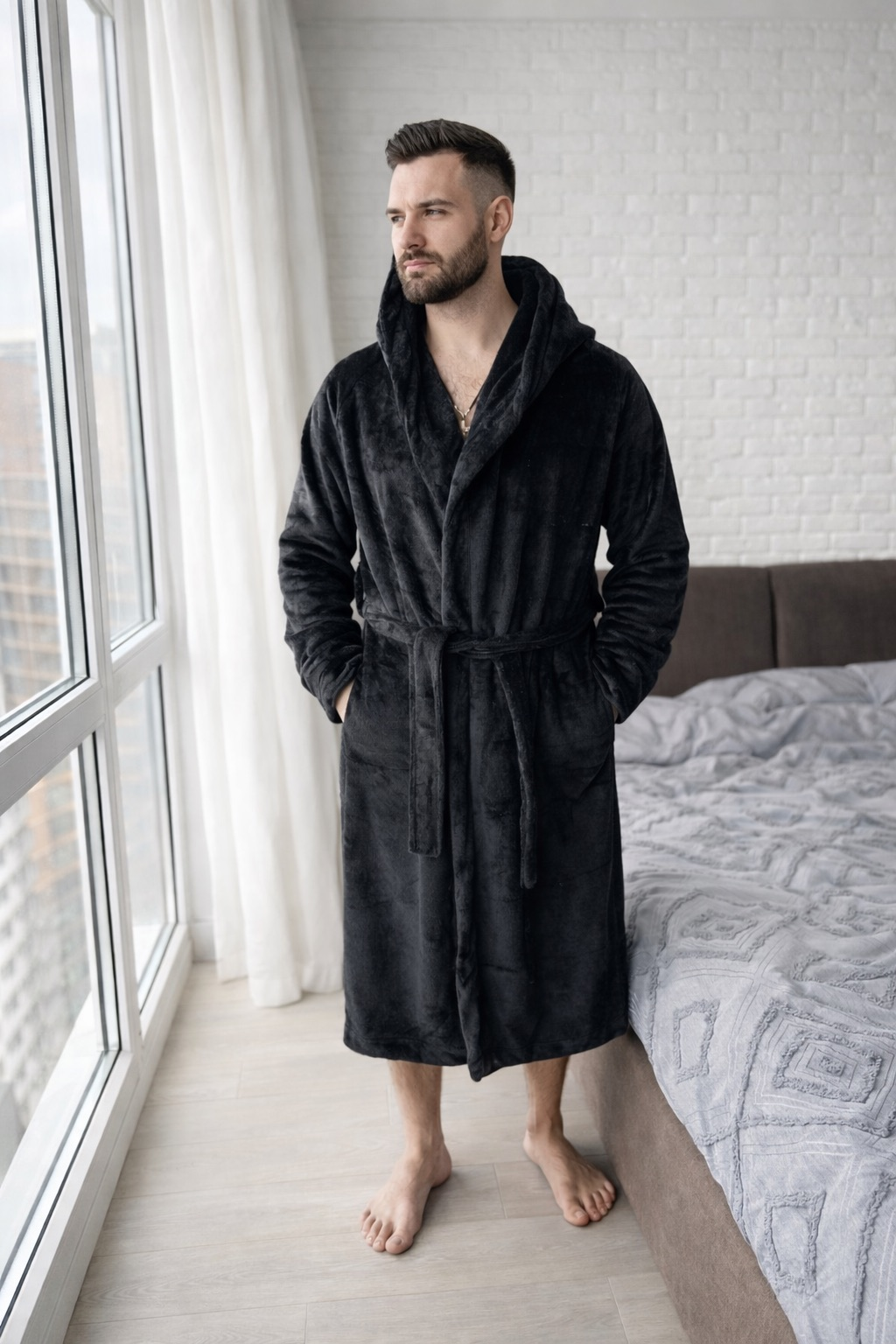 Чоловічий халат з полірованого велсофту Black Diamond