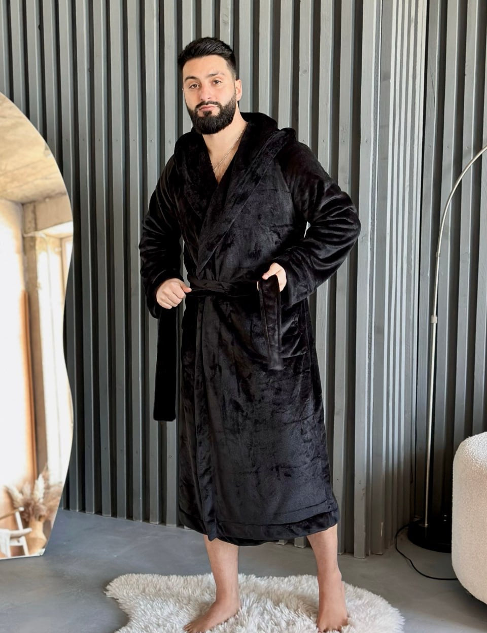 Чоловічий халат з полірованого велсофту Black Diamond