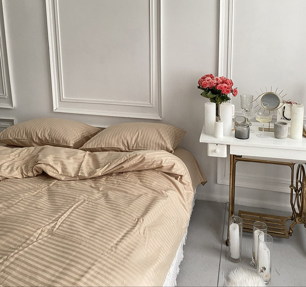 Комплект постільної білизни зі страйп сатину Beige