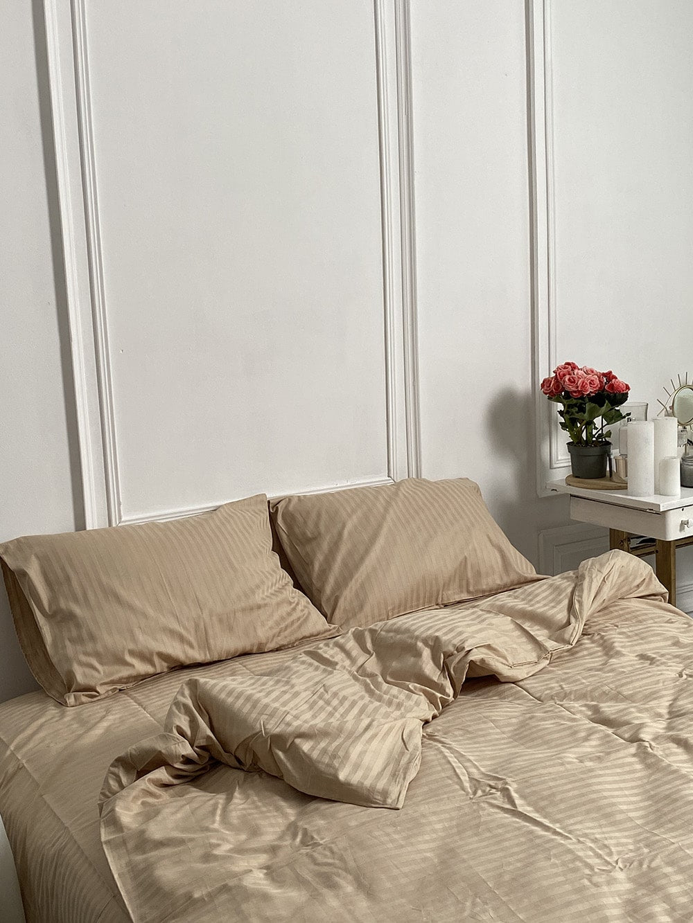 Комплект постільної білизни зі страйп сатину Beige