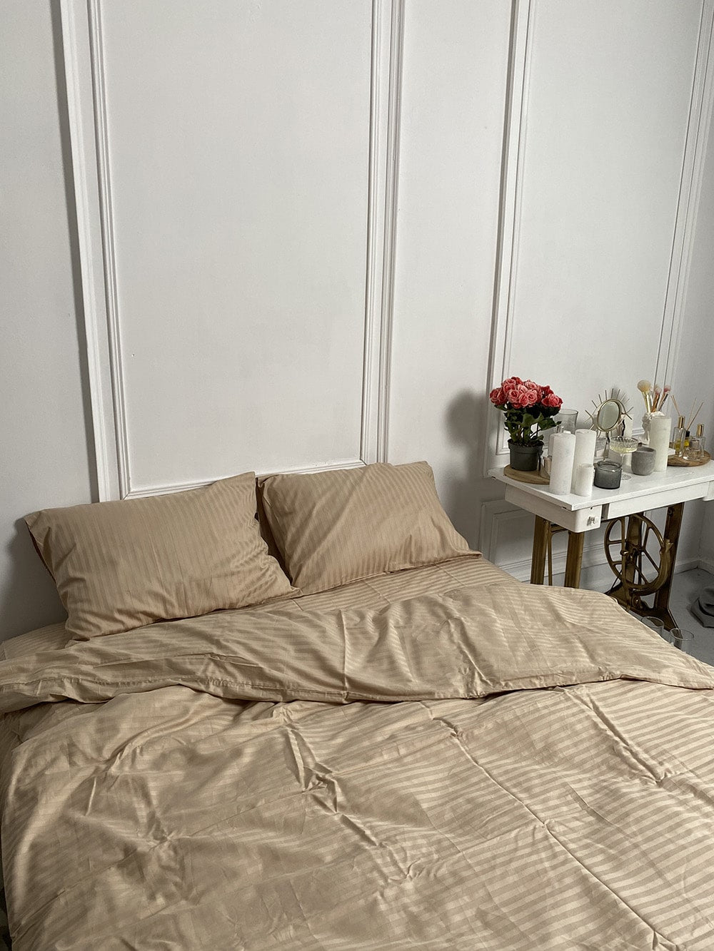 Комплект постільної білизни зі страйп сатину Beige