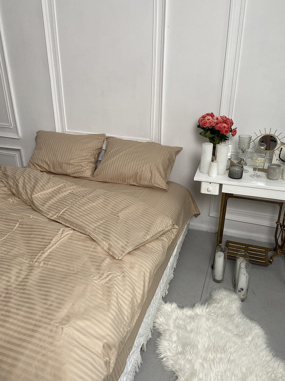 Комплект постільної білизни зі страйп сатину Beige