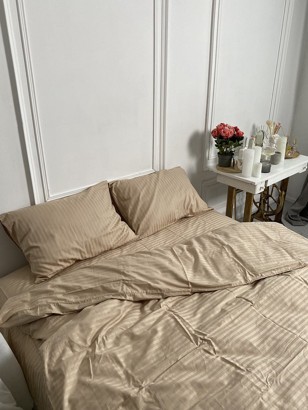 Комплект постільної білизни зі страйп сатину Beige