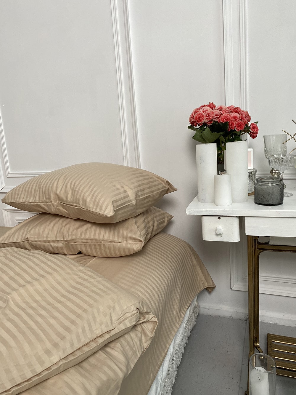 Комплект постільної білизни зі страйп сатину Beige