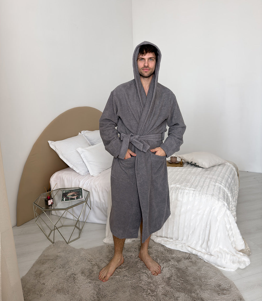 Чоловічий халат махровий з капюшоном Fortune