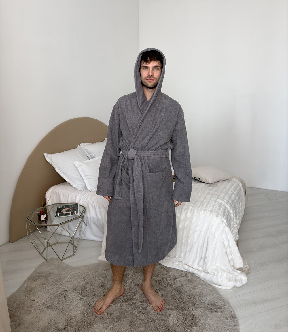 Чоловічий халат махровий з капюшоном Fortune