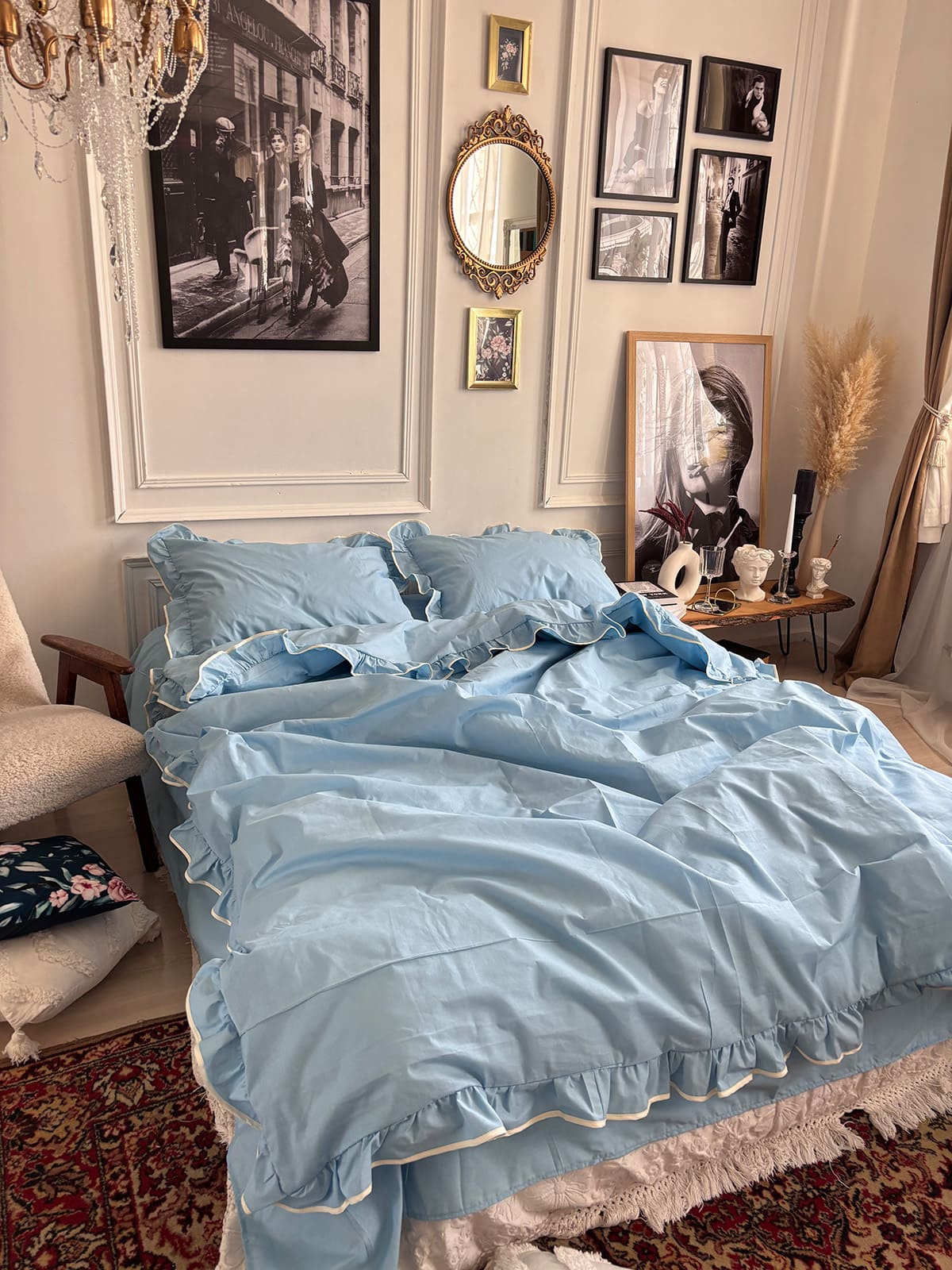 Комплект постільної білизни із бязі Sky з рюшами