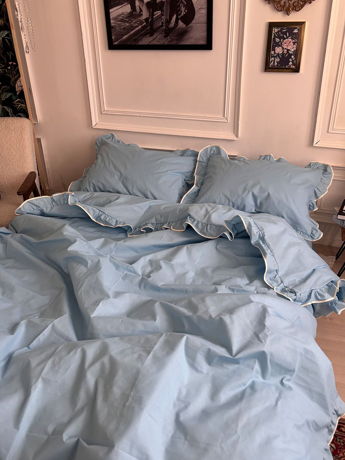 Комплект постільної білизни із бязі Sky з рюшами