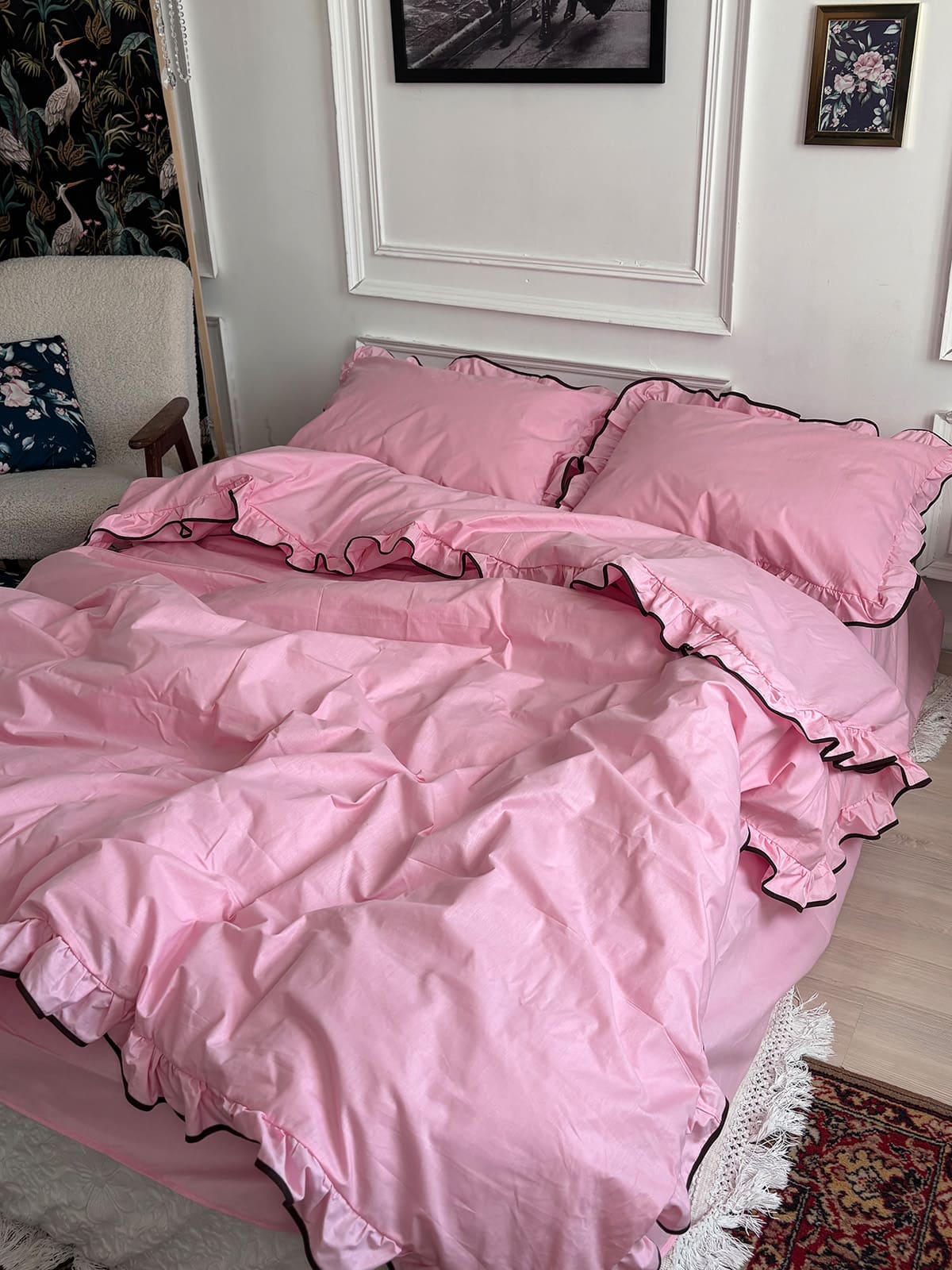 Комплект постільної білизни із бязі Barbie з рюшами