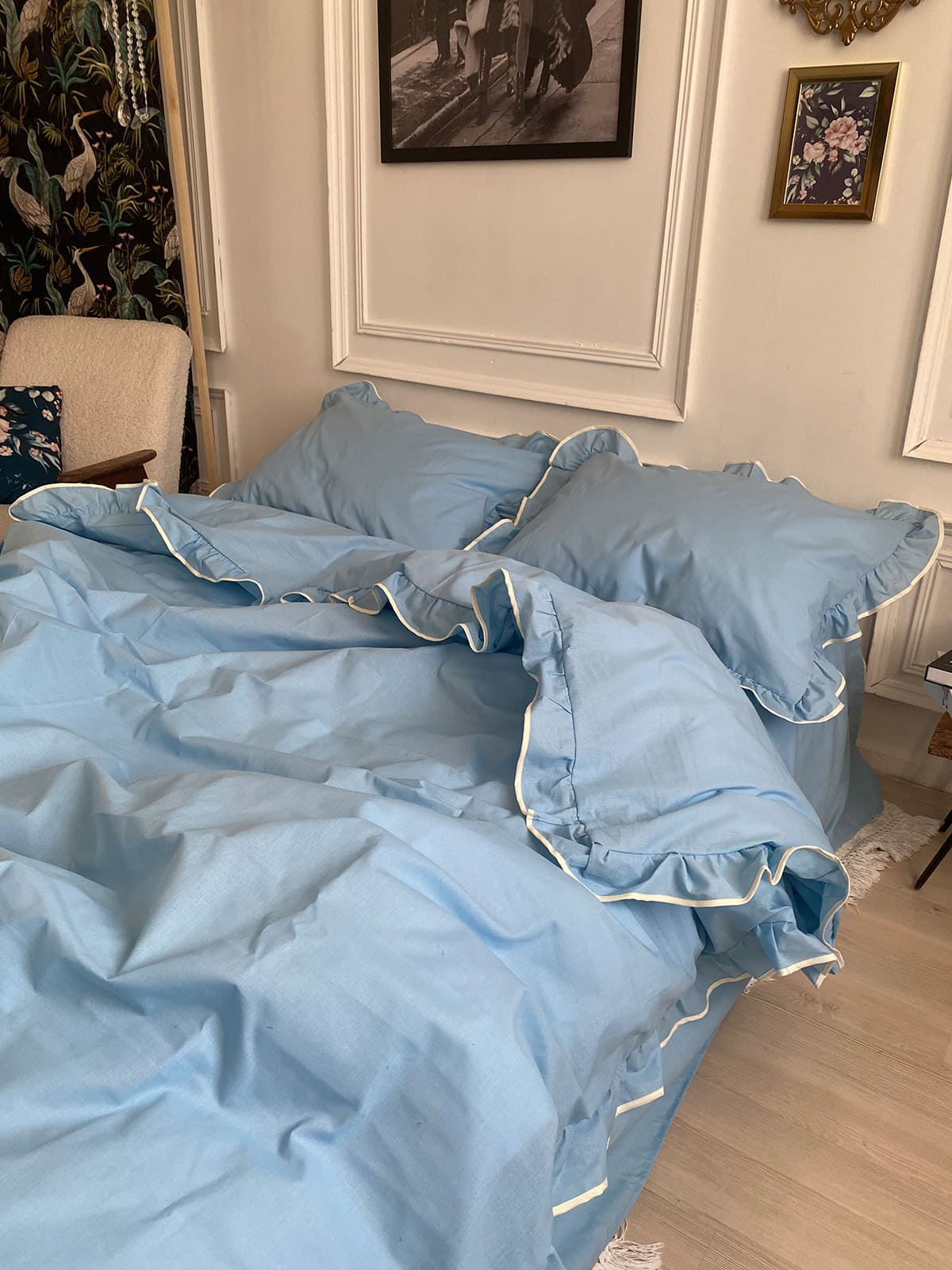 Комплект постільної білизни із бязі Sky з рюшами