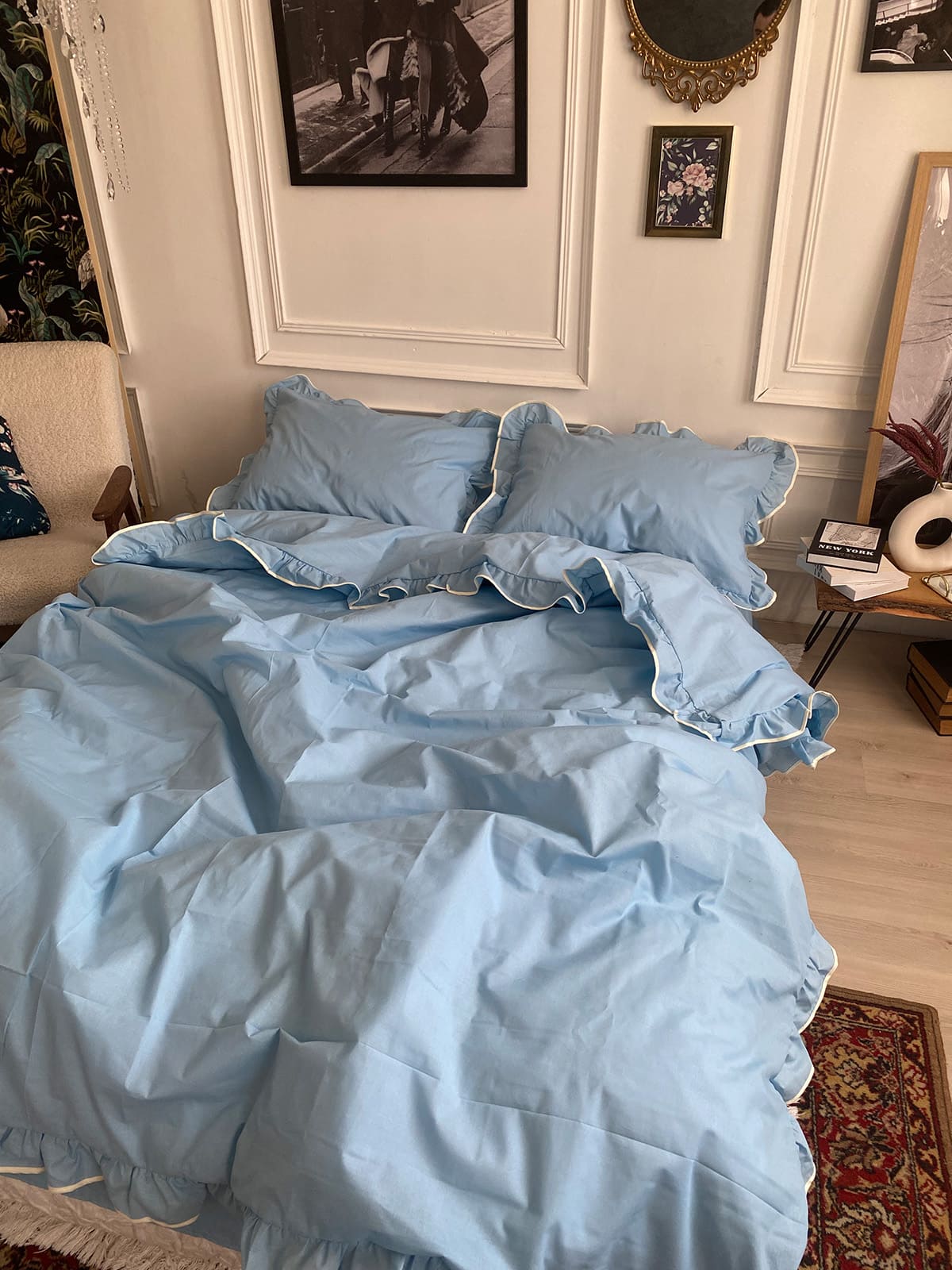 Комплект постільної білизни із бязі Sky з рюшами