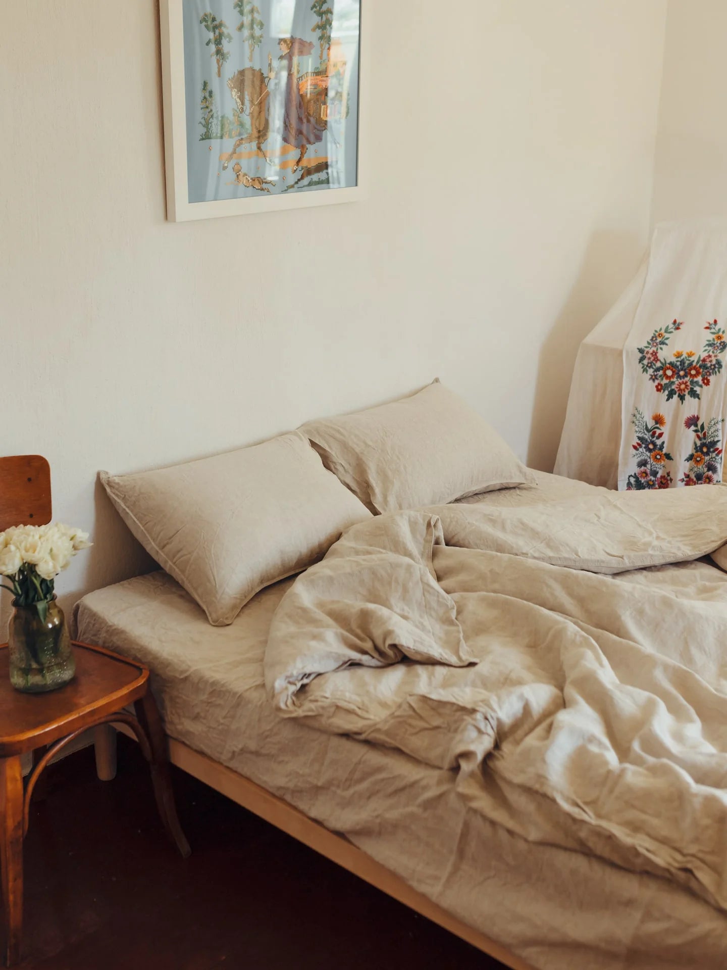 Комплект постільної білизни з вареного льону Ivory