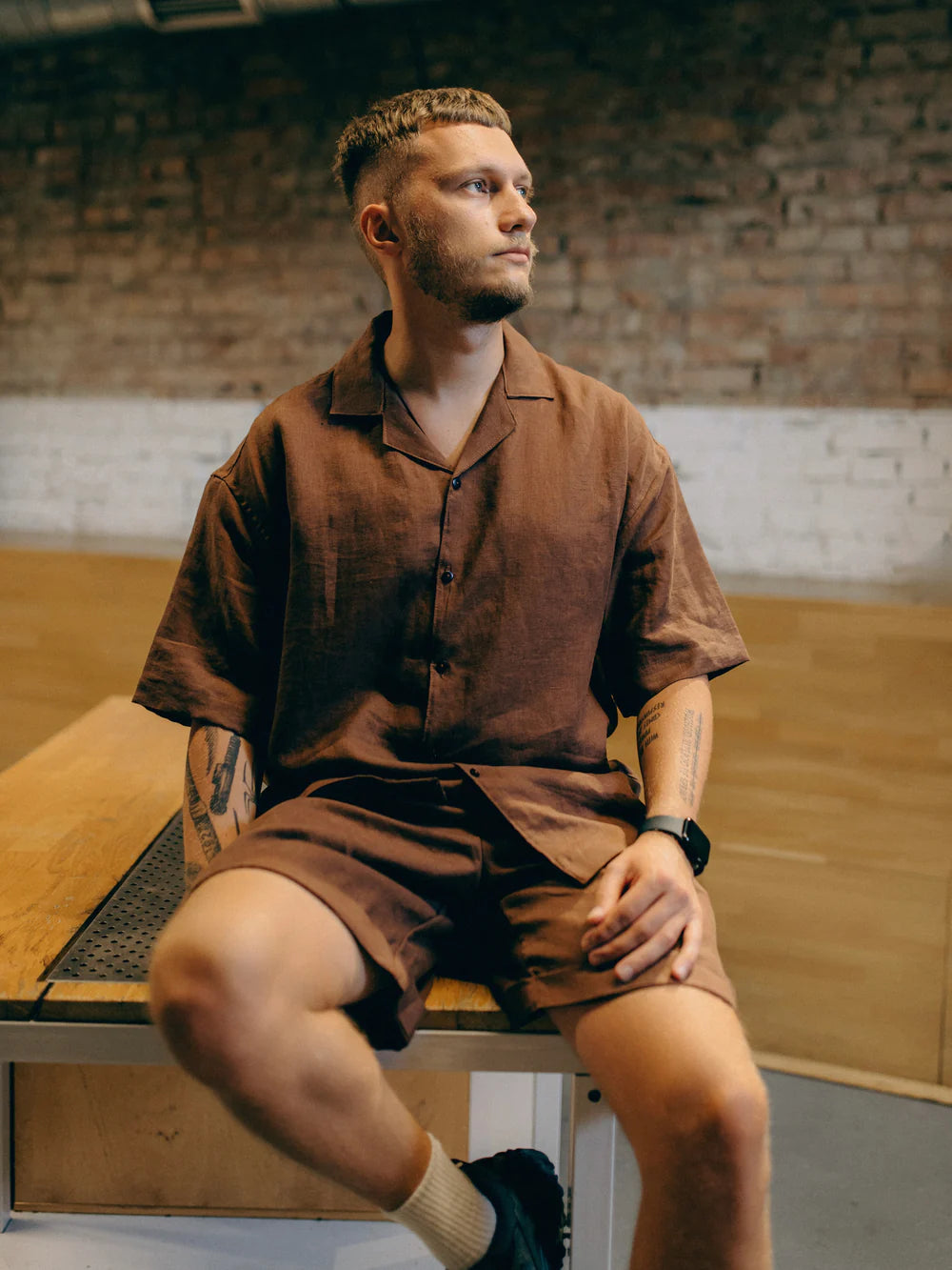 Піжама чоловіча лляна з шортами