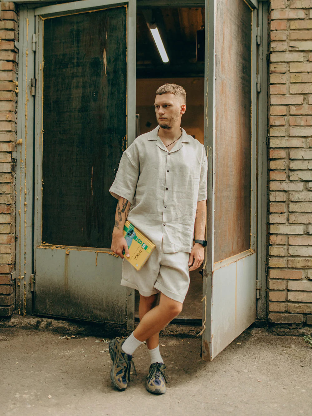 Піжама чоловіча лляна з шортами