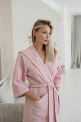 Жіночий халат вафельний з капюшоном