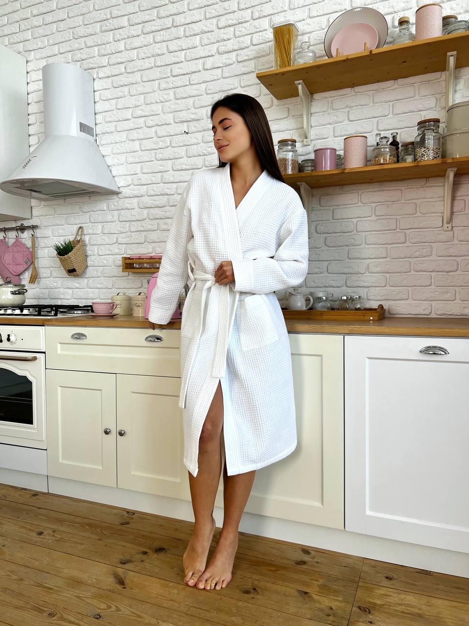 Жіночий халат вафельний Long