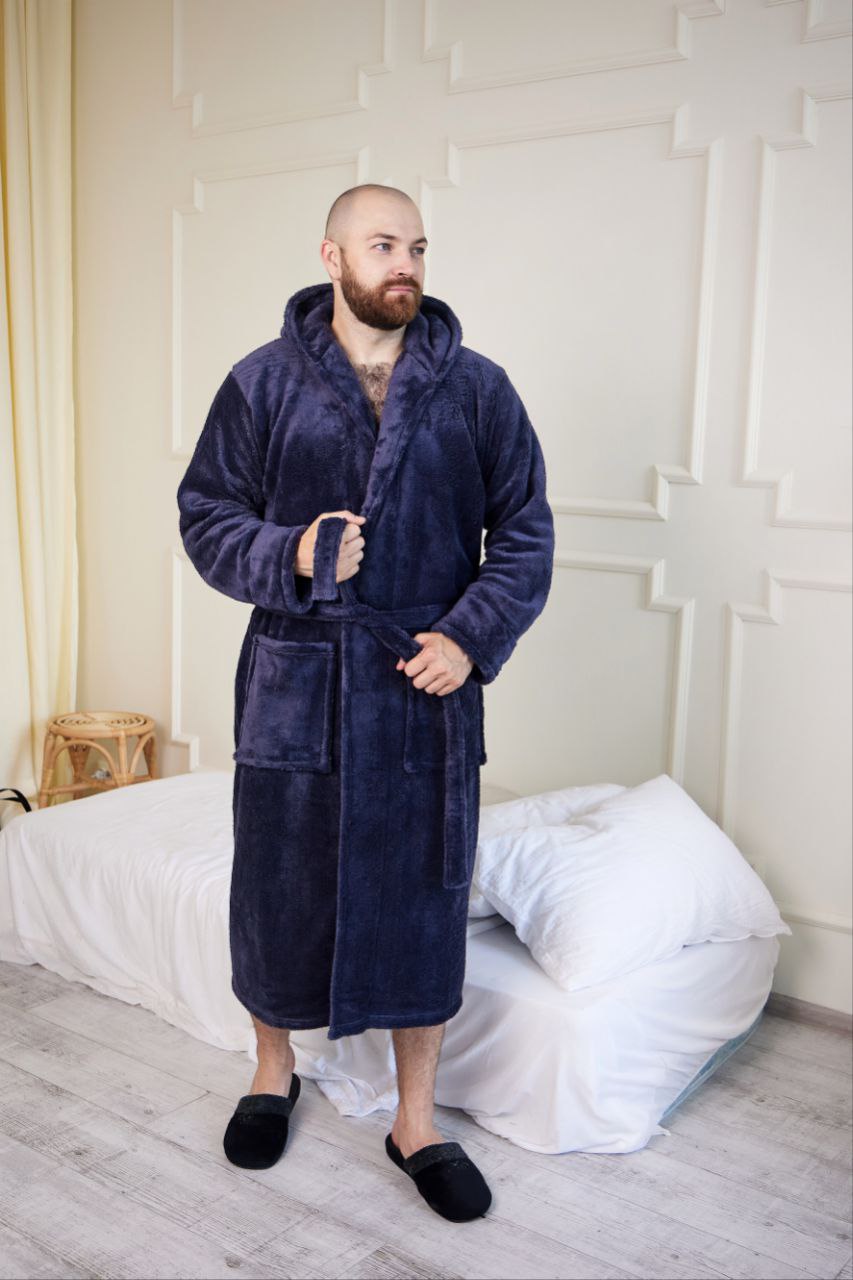 Чоловічий халат з велсофту однотонний