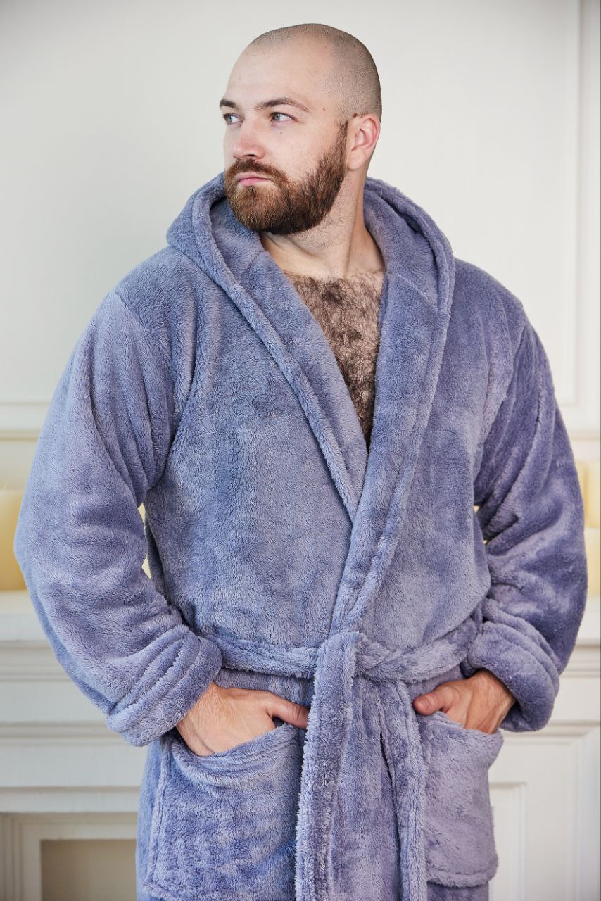 Чоловічий халат з велсофту однотонний