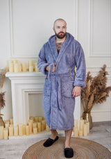 Чоловічий халат з велсофту однотонний