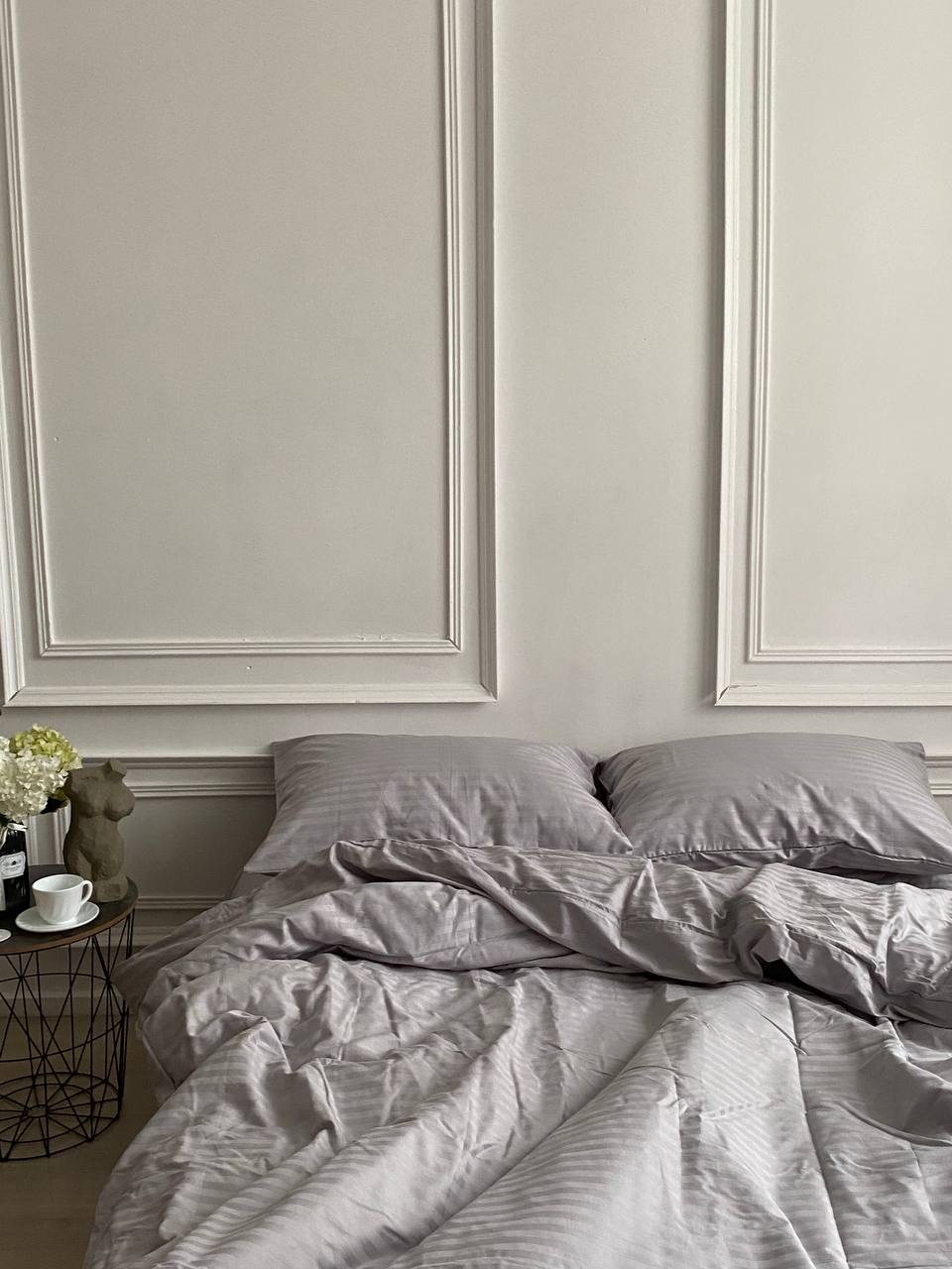 Комплект постільної білизни зі страйп сатину Light Gray
