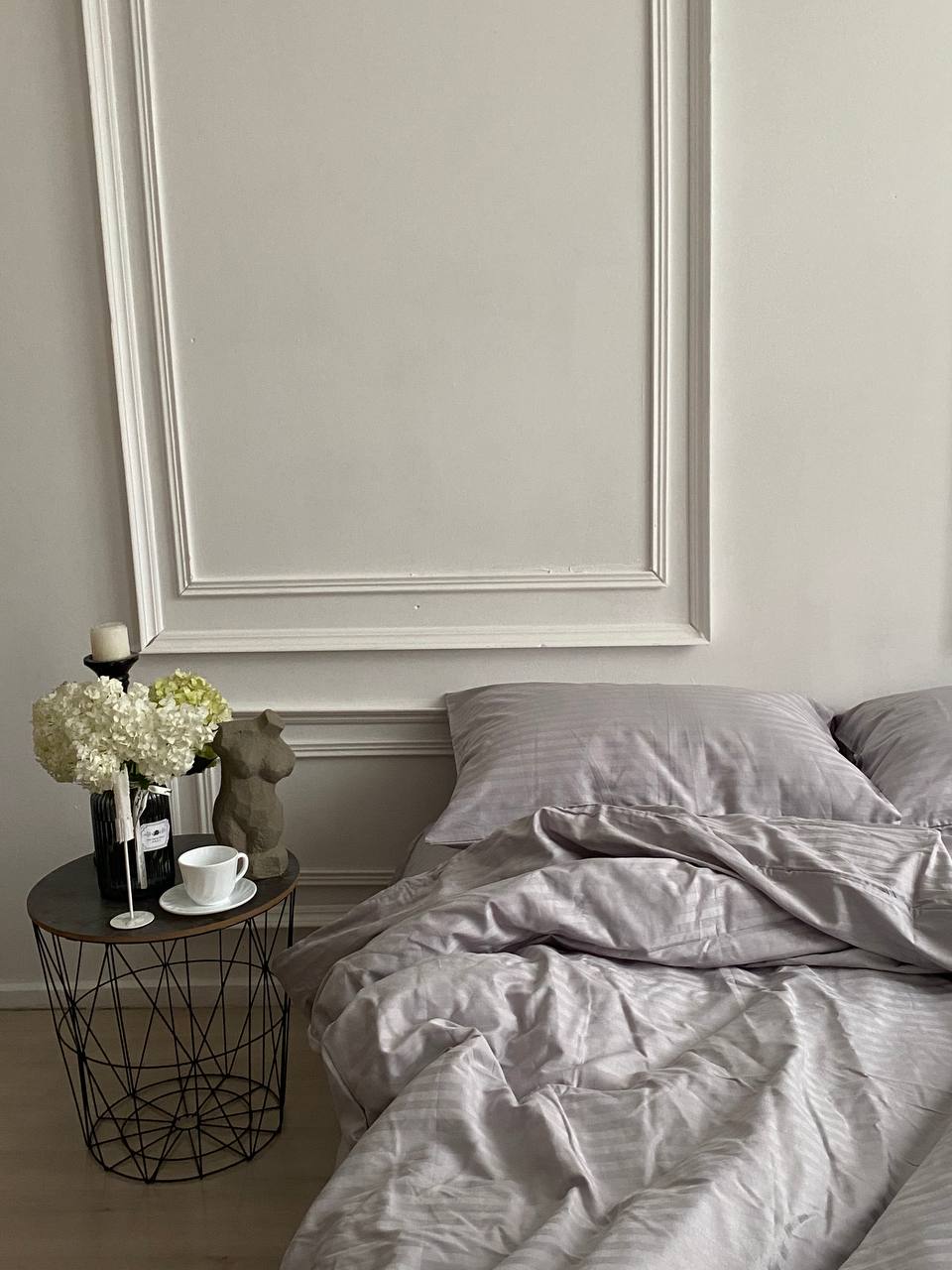 Комплект постільної білизни зі страйп сатину Light Gray