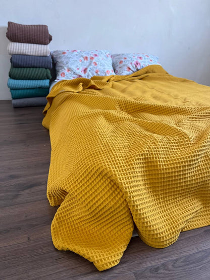 Гірчичне вафельне покривало розмірів 160 x 210, 180 x 220, 200 x 230, 220 x 240, 230 x 260, 230 x 280
